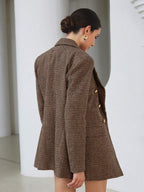 Modichic Business Style Lapel Long Sleeve Plaid Double-Breasted Blazer Jacket Shein