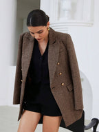 Modichic Business Style Lapel Long Sleeve Plaid Double-Breasted Blazer Jacket Shein