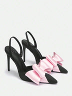 CUCCOO CHICEST Women's Pointed Toe Back Strap Bow High Heel Pumps shein