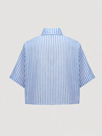 MOOSTA Striped Cropped Relaxed Casual Women Oversized Cuffed Sleeve Blouse shein