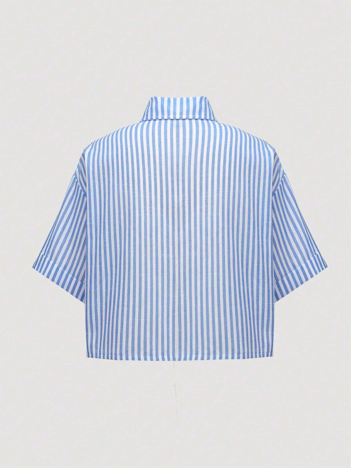 MOOSTA Striped Cropped Relaxed Casual Women Oversized Cuffed Sleeve Blouse shein