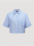 MOOSTA Striped Cropped Relaxed Casual Women Oversized Cuffed Sleeve Blouse shein