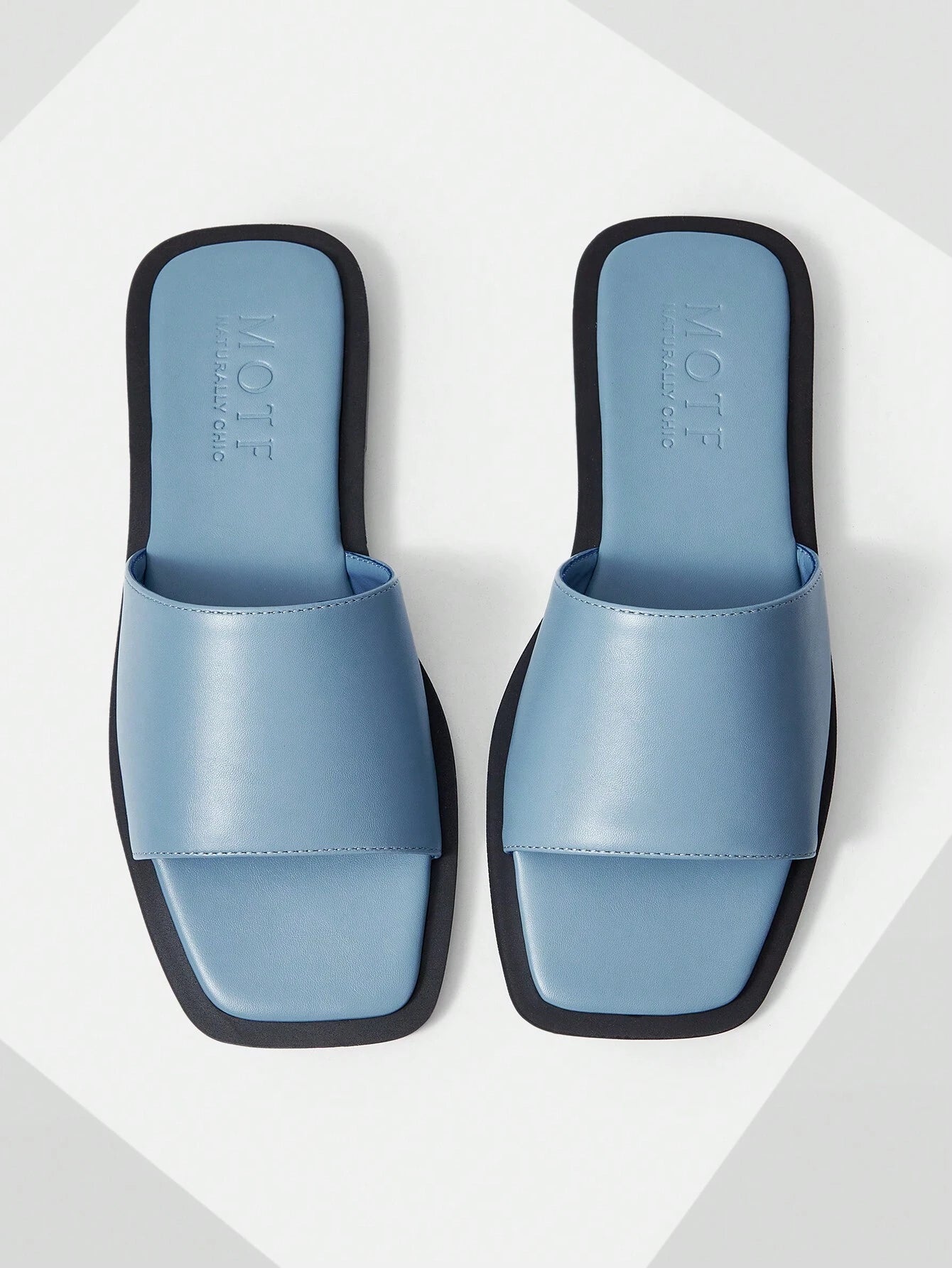 MOTF PREMIUM SQUARE TOE MINIMALIST TWO TONE MULE FLAT SANDALS shein