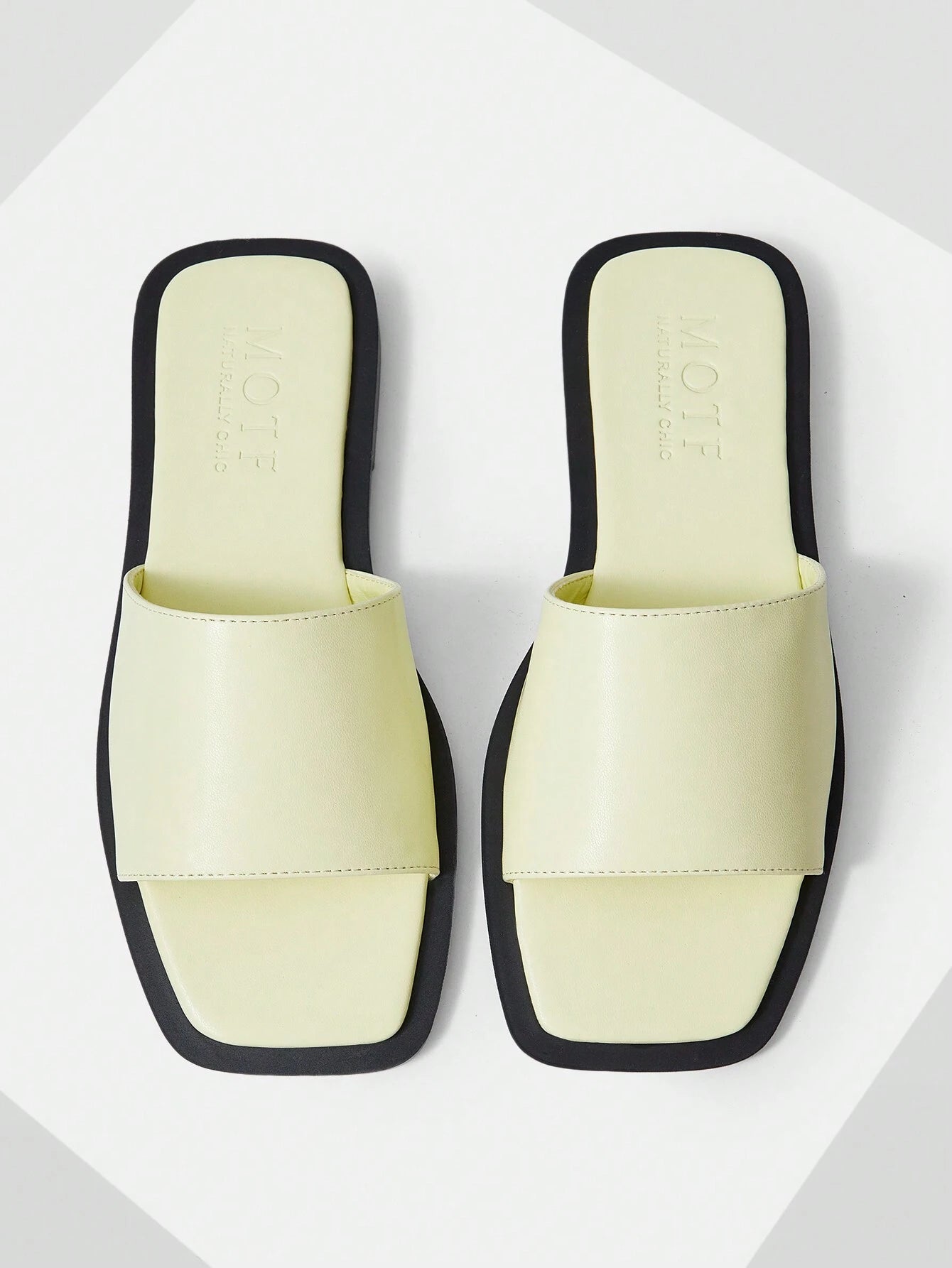 MOTF PREMIUM SQUARE TOE MINIMALIST TWO TONE MULE FLAT SANDALS shein