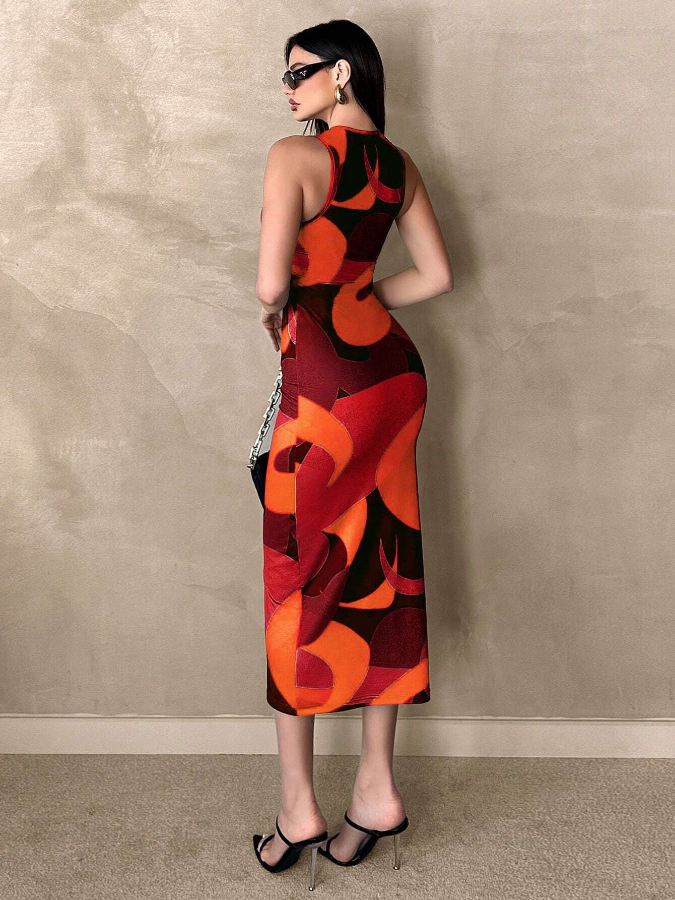 AZ Printed Ruched Sleeveless Dress With Elastic Waist shein