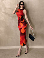 AZ Printed Ruched Sleeveless Dress With Elastic Waist shein