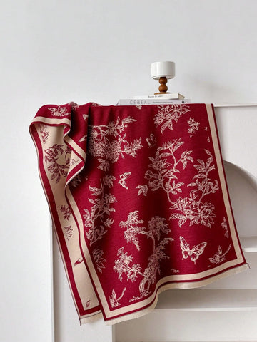 1pc Women's Reversible Imitation Cashmere Floral Printed Warm Scarf Shawl