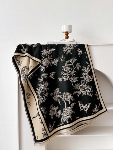 1pc Women's Reversible Imitation Cashmere Floral Printed Warm Scarf Shawl
