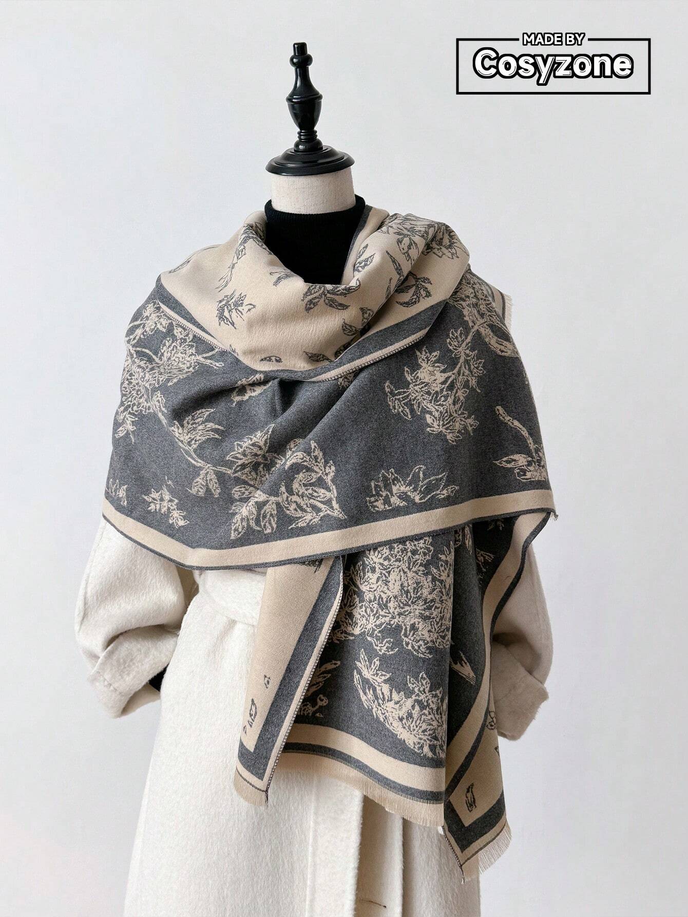 1pc Women's Reversible Imitation Cashmere Floral Printed Warm Scarf Shawl