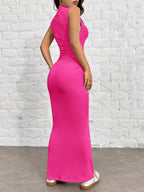 EZwear Women's Knit Stand Collar Slim Fit Mermaid Dress shein