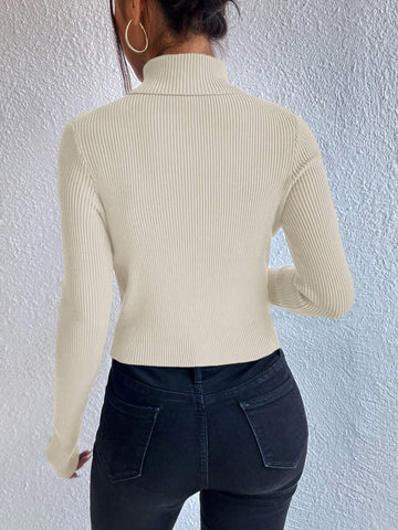 Privé Turtleneck Button Detail Sweater shein