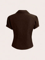 Sweetra V-Neck Ruched Cutout Waist Women's Short Sleeve Blouse shein