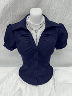 Sweetra V-Neck Ruched Cutout Waist Women's Short Sleeve Blouse shein