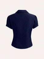 Sweetra V-Neck Ruched Cutout Waist Women's Short Sleeve Blouse shein