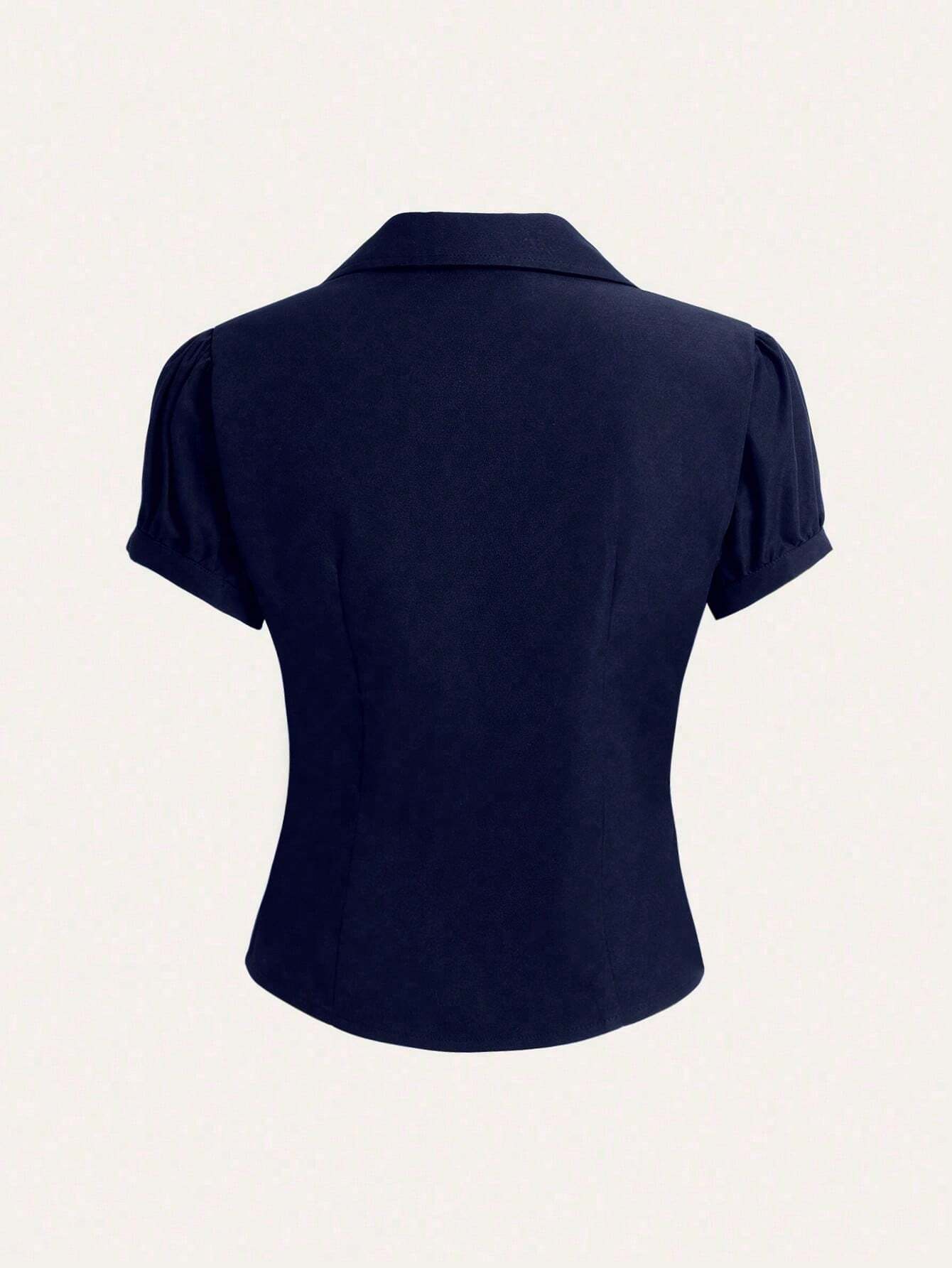 Sweetra V-Neck Ruched Cutout Waist Women's Short Sleeve Blouse