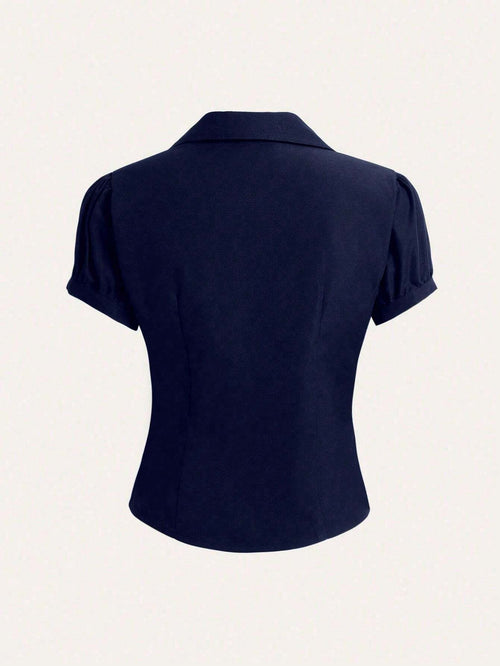 Sweetra V-Neck Ruched Cutout Waist Women's Short Sleeve Blouse shein