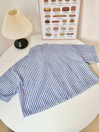 MOOSTA Striped Cropped Relaxed Casual Women Oversized Cuffed Sleeve Blouse shein
