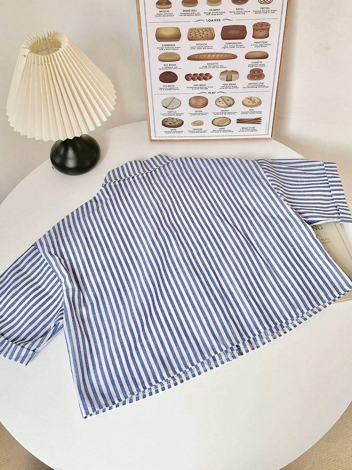 MOOSTA Striped Cropped Relaxed Casual Women Oversized Cuffed Sleeve Blouse shein