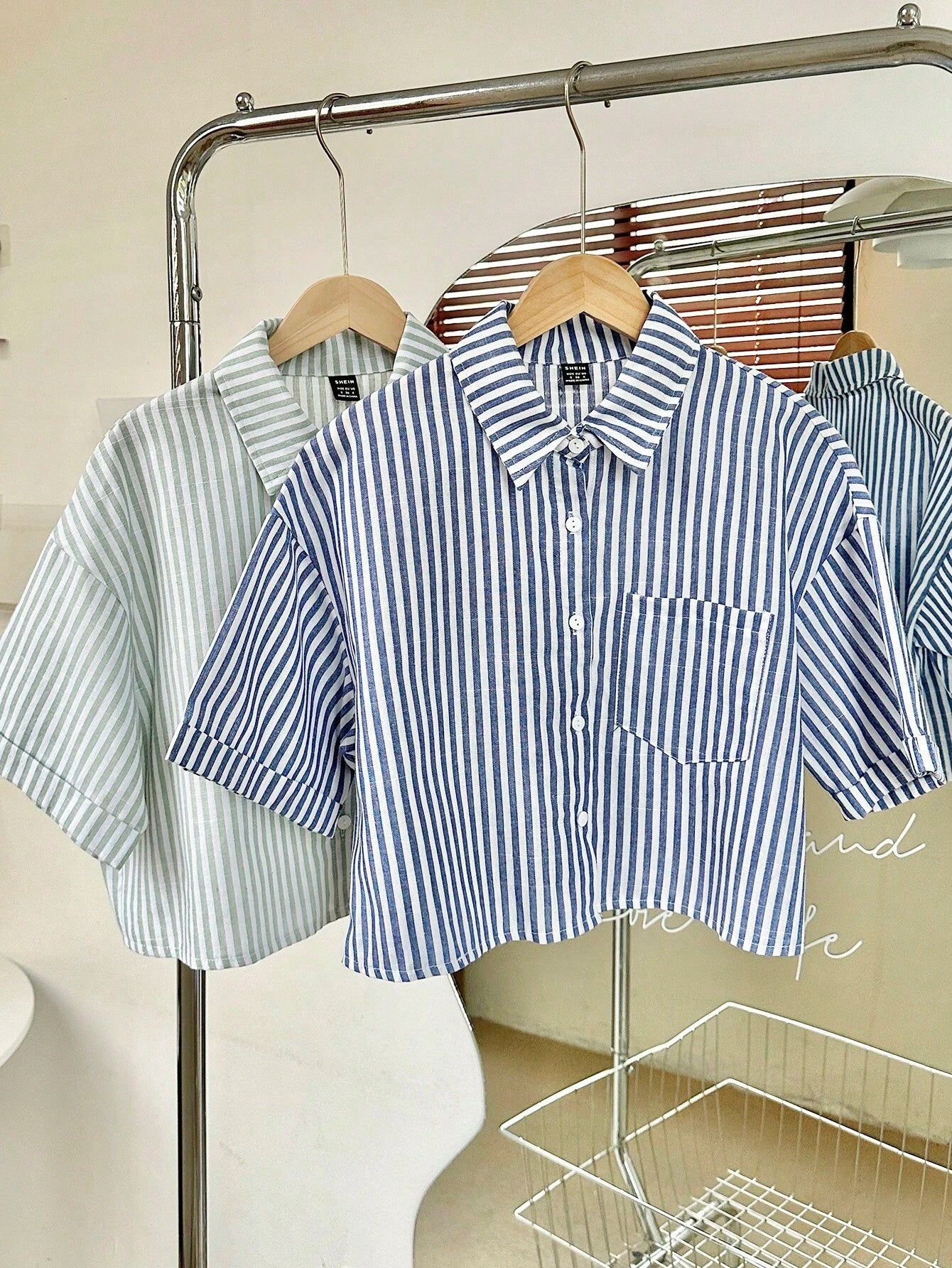 MOOSTA Striped Cropped Relaxed Casual Women Oversized Cuffed Sleeve Blouse shein