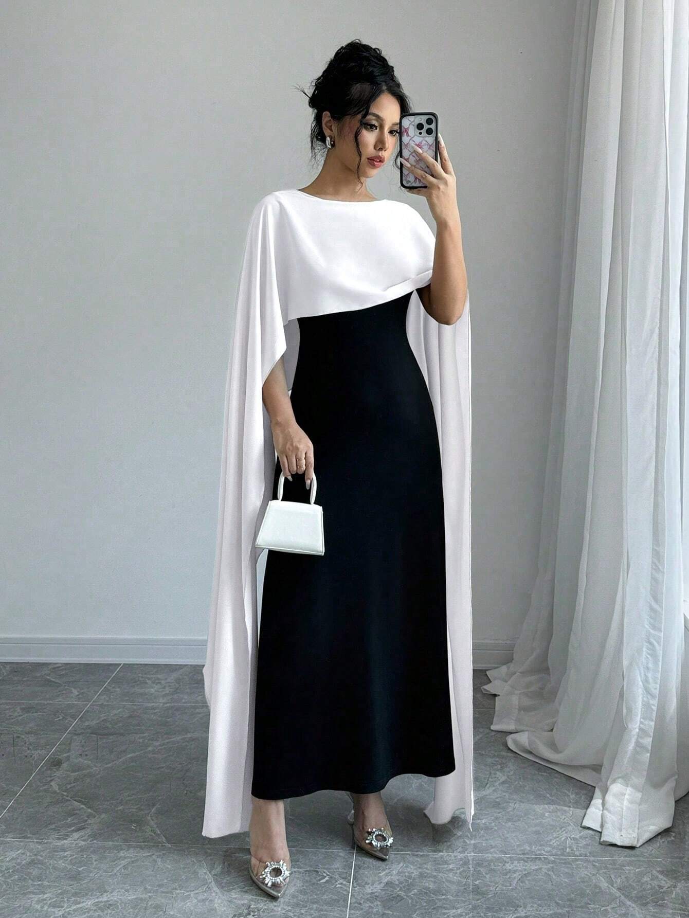 Privé Women's Round Neck Batwing Sleeve Maxi Elegant Party Dress shein