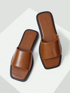 MOTF PREMIUM SQUARE TOE MINIMALIST TWO TONE MULE FLAT SANDALS shein