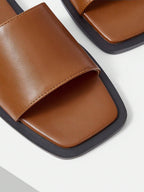 MOTF PREMIUM SQUARE TOE MINIMALIST TWO TONE MULE FLAT SANDALS shein