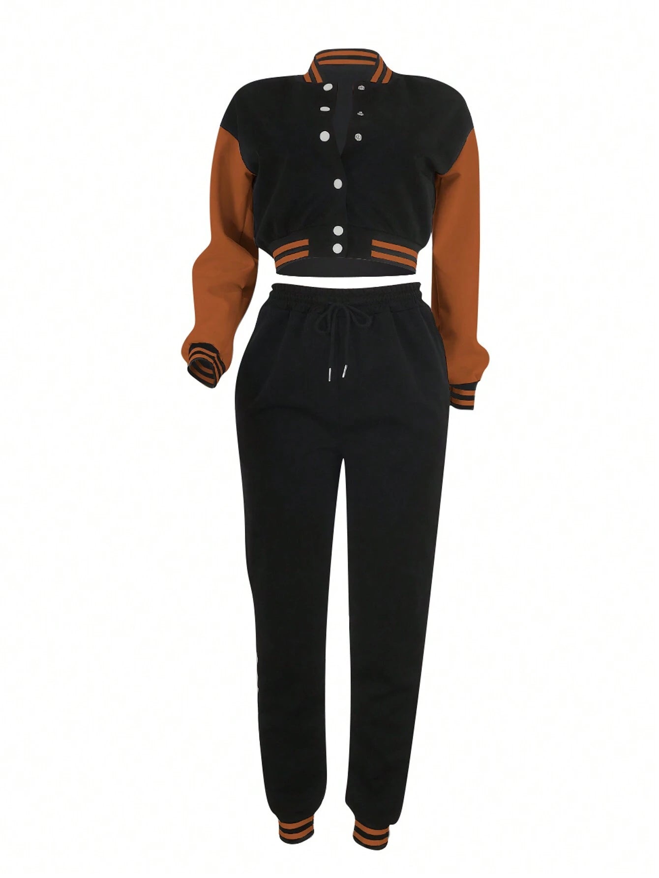 Women's Fashionable Casual Sports Wind Baseball Jacket And Sports Pants Set shein