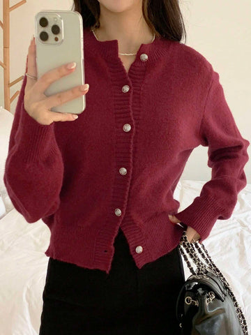 Dazy-Less Solid Button Front Cardigan shein