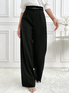 Modely Women's Solid High Waist Wide Leg Loose Casual Office Trousers shein