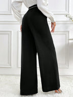 Modely Women's Solid High Waist Wide Leg Loose Casual Office Trousers shein