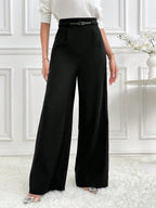 Modely Women's Solid High Waist Wide Leg Loose Casual Office Trousers shein