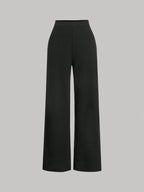 MOD Women's Round Neck Contrast Trim Long Sleeve Top And Straight Leg Casual Pants Suit shein