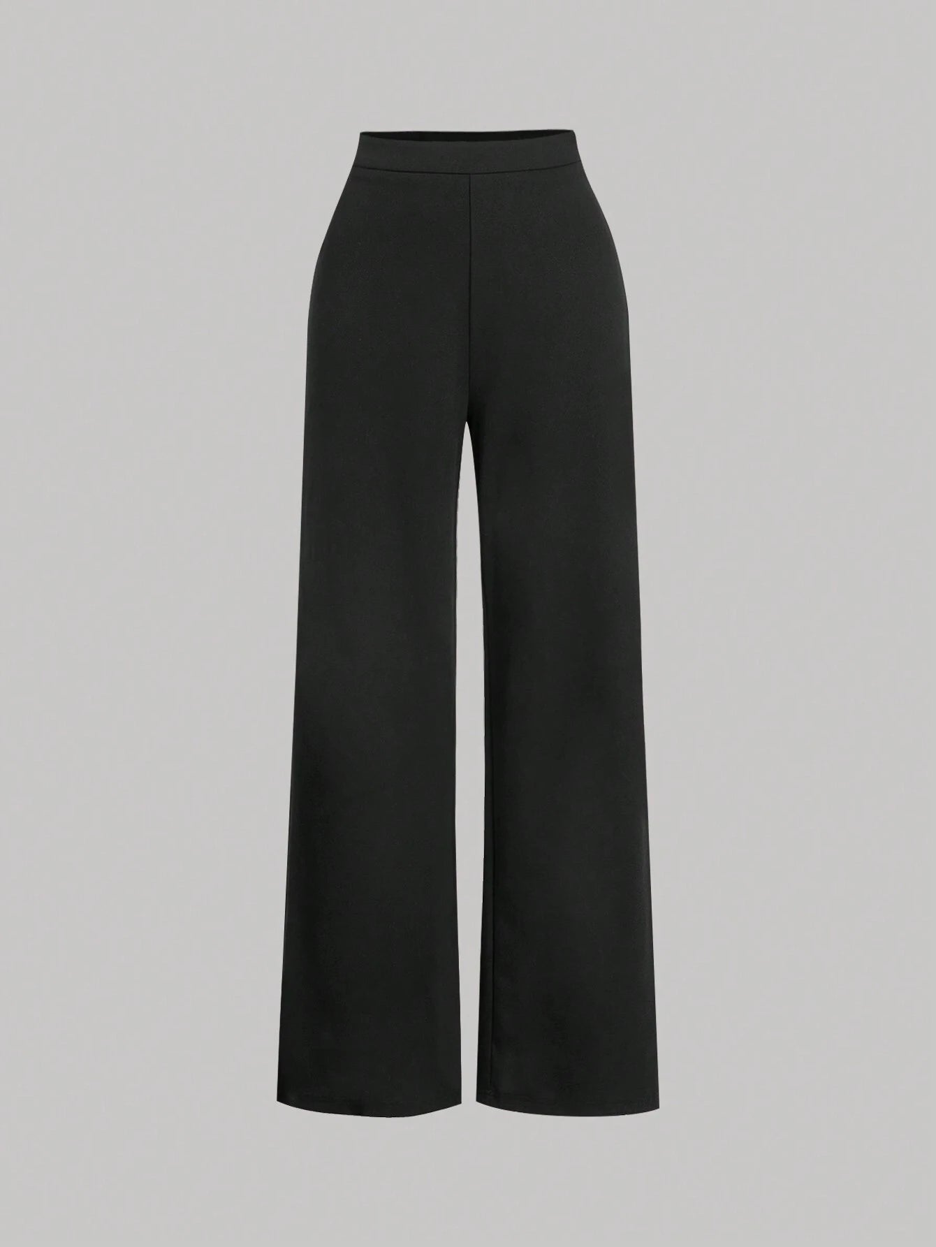 MOD Women's Round Neck Contrast Trim Long Sleeve Top And Straight Leg Casual Pants Suit shein