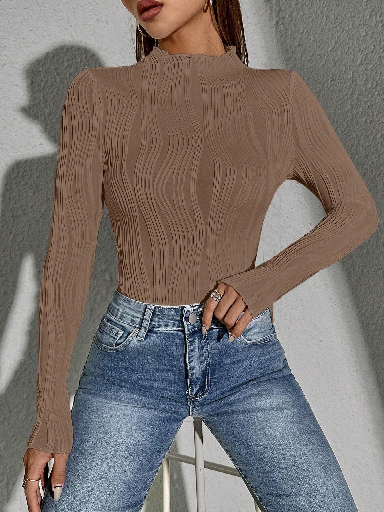 Siren Gaze Women Solid Color Daily Wear Lettuce Trim Tee shein