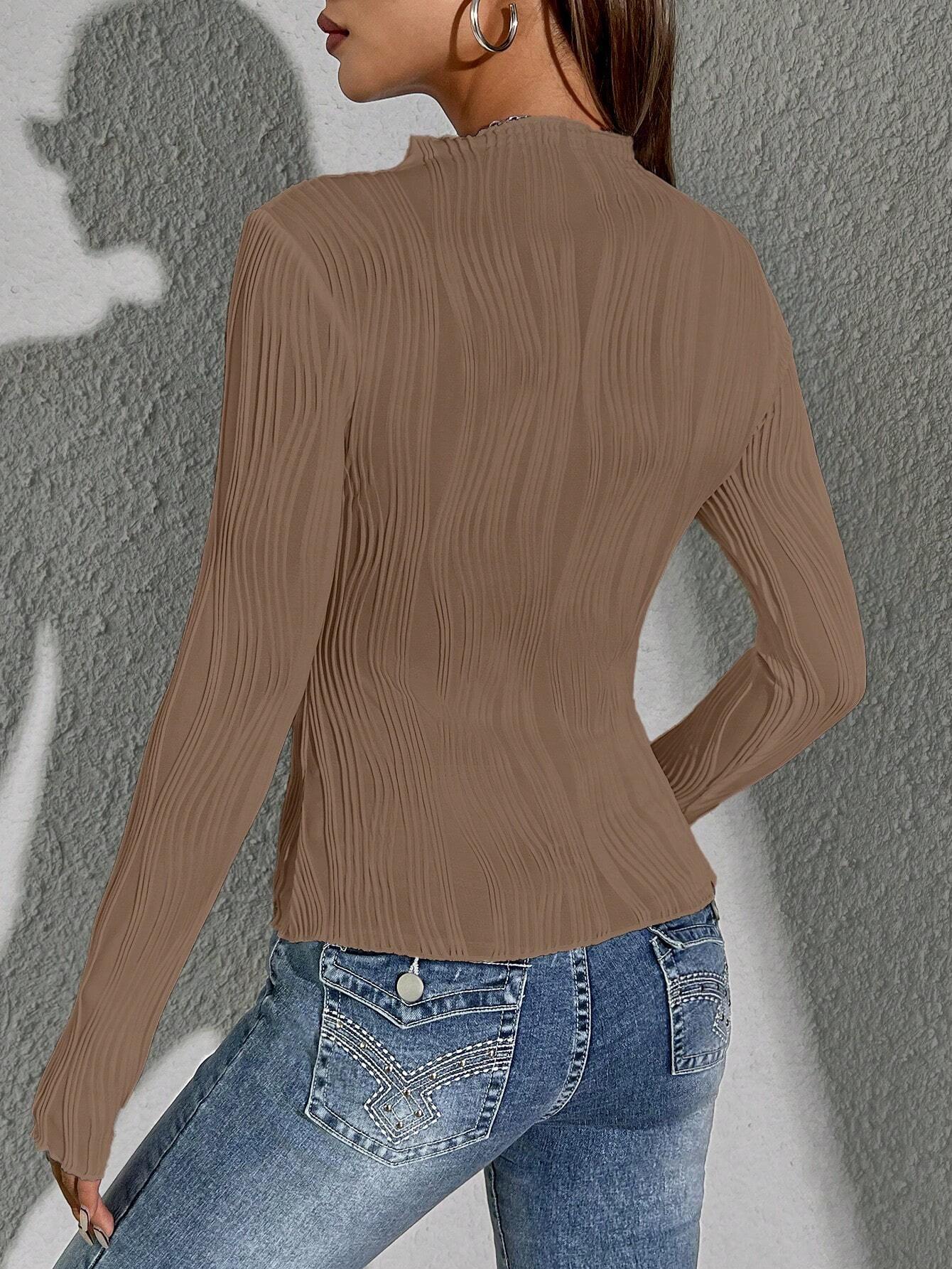 Siren Gaze Women Solid Color Daily Wear Lettuce Trim Tee shein
