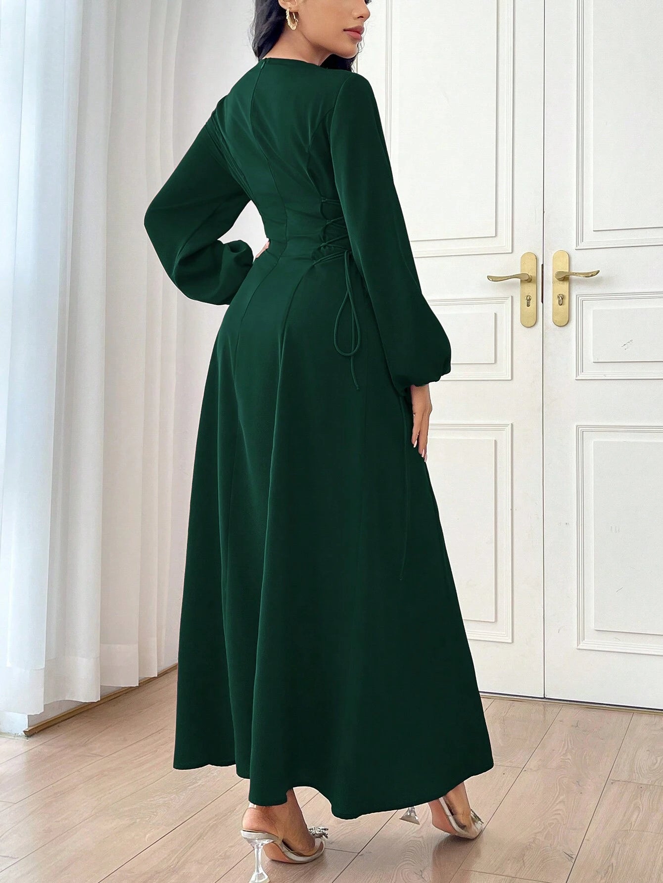 Modely Women's Solid Color Simple Daily Long Sleeve Dress shein