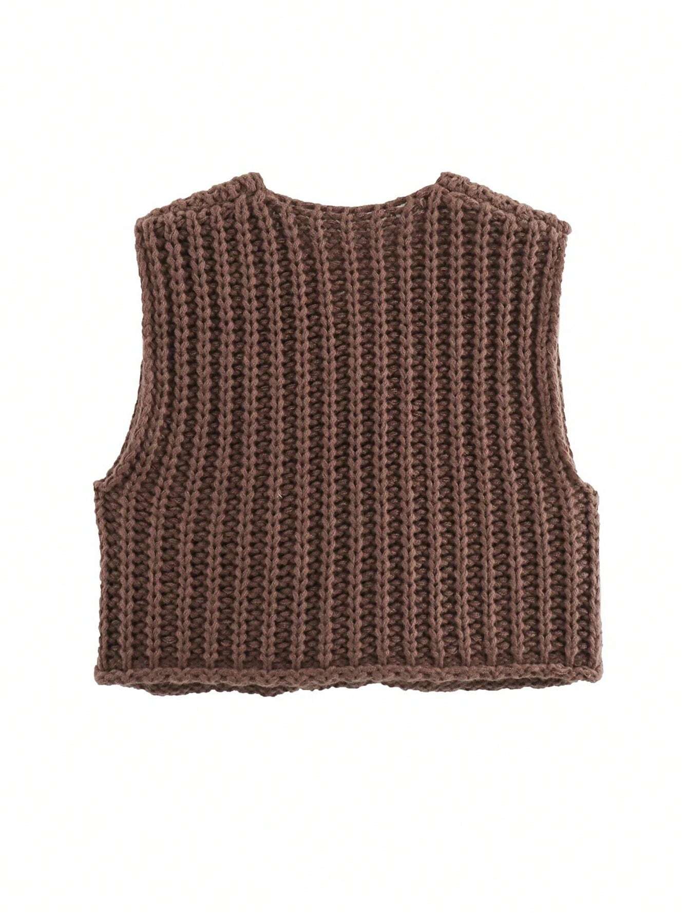 Essnce Women's Plain Color Single-Breasted V-Neck Sleeveless Casual Cardigan