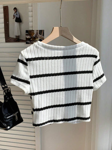 Women's Ribbed Ribbed Crew Neck T-Shirt