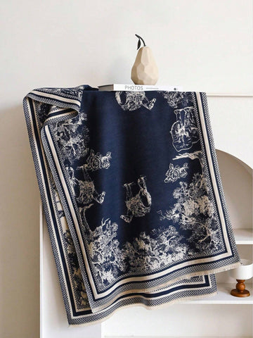 1pc Women's Reversible Imitation Cashmere Floral Printed Warm Scarf Shawl