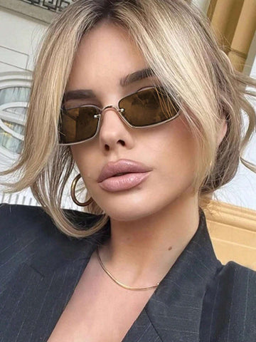 1pc Women's Half-Frame Square Metal Fashion Glasses