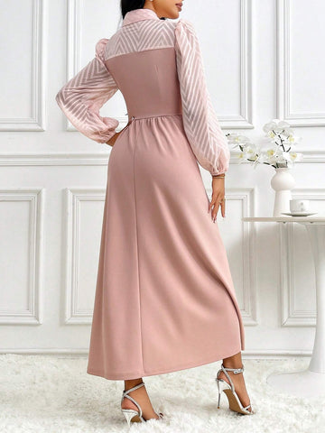 Modely Two Tone Lantern Sleeve Dress shein