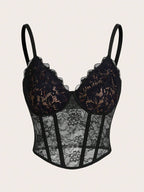 Sweetina Lace Cami Black Corset Top shein