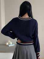 DAZY Color Block V-Neck Casual Women Sweater shein