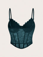 Sweetina Lace Cami Black Corset Top shein