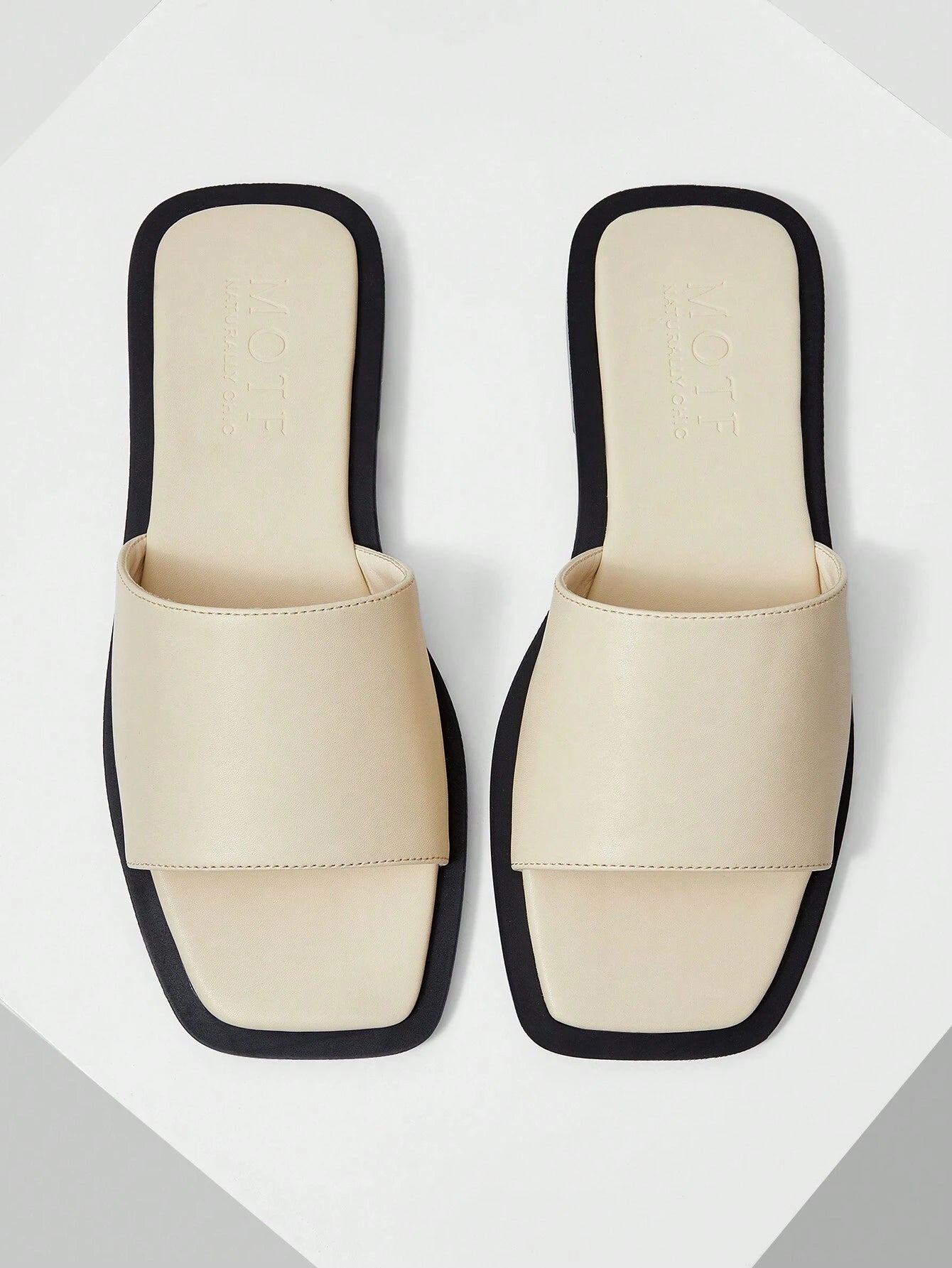 MOTF PREMIUM SQUARE TOE MINIMALIST TWO TONE MULE FLAT SANDALS shein