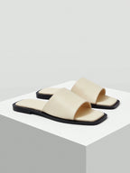 MOTF PREMIUM SQUARE TOE MINIMALIST TWO TONE MULE FLAT SANDALS shein