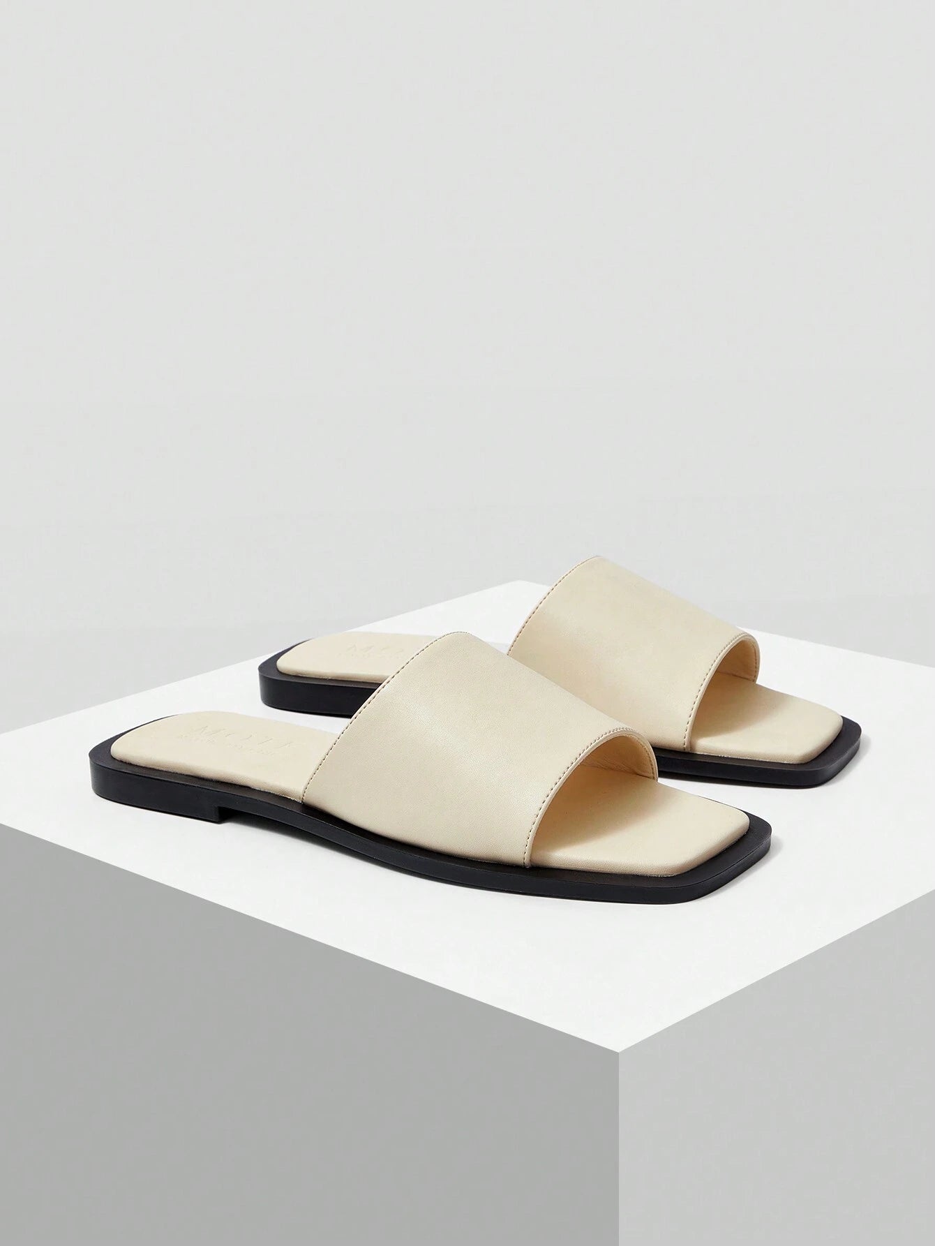 MOTF PREMIUM SQUARE TOE MINIMALIST TWO TONE MULE FLAT SANDALS shein