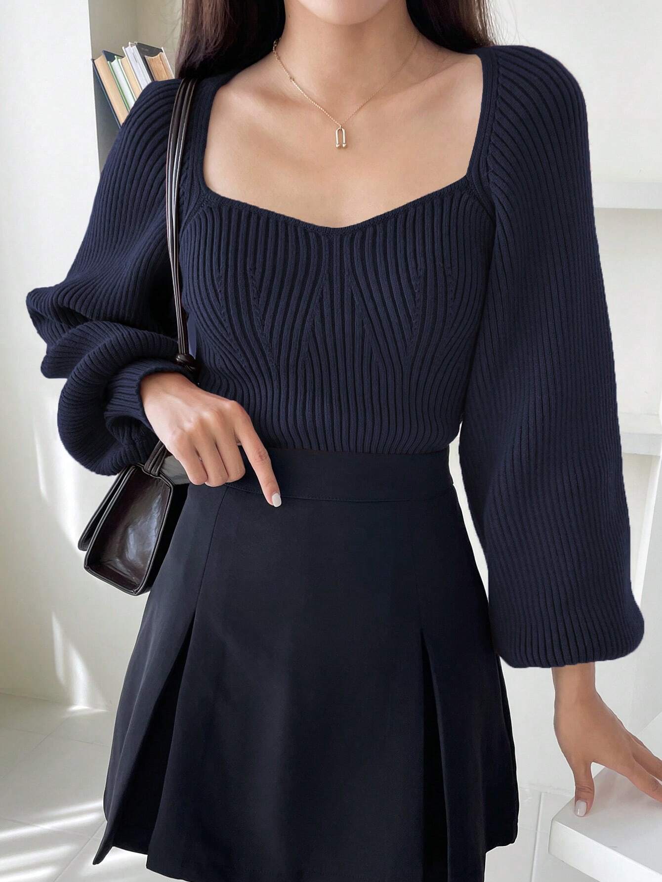 DAZY Sweetheart Neck Raglan Sleeve Sweater shein