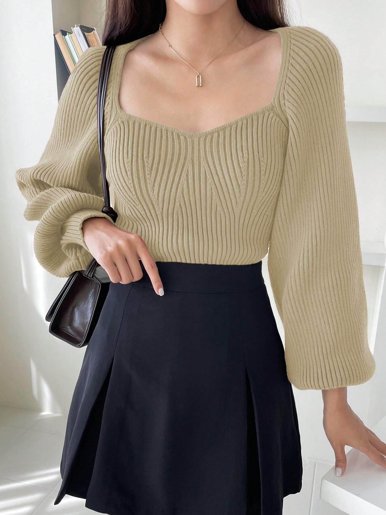 DAZY Sweetheart Neck Raglan Sleeve Sweater shein