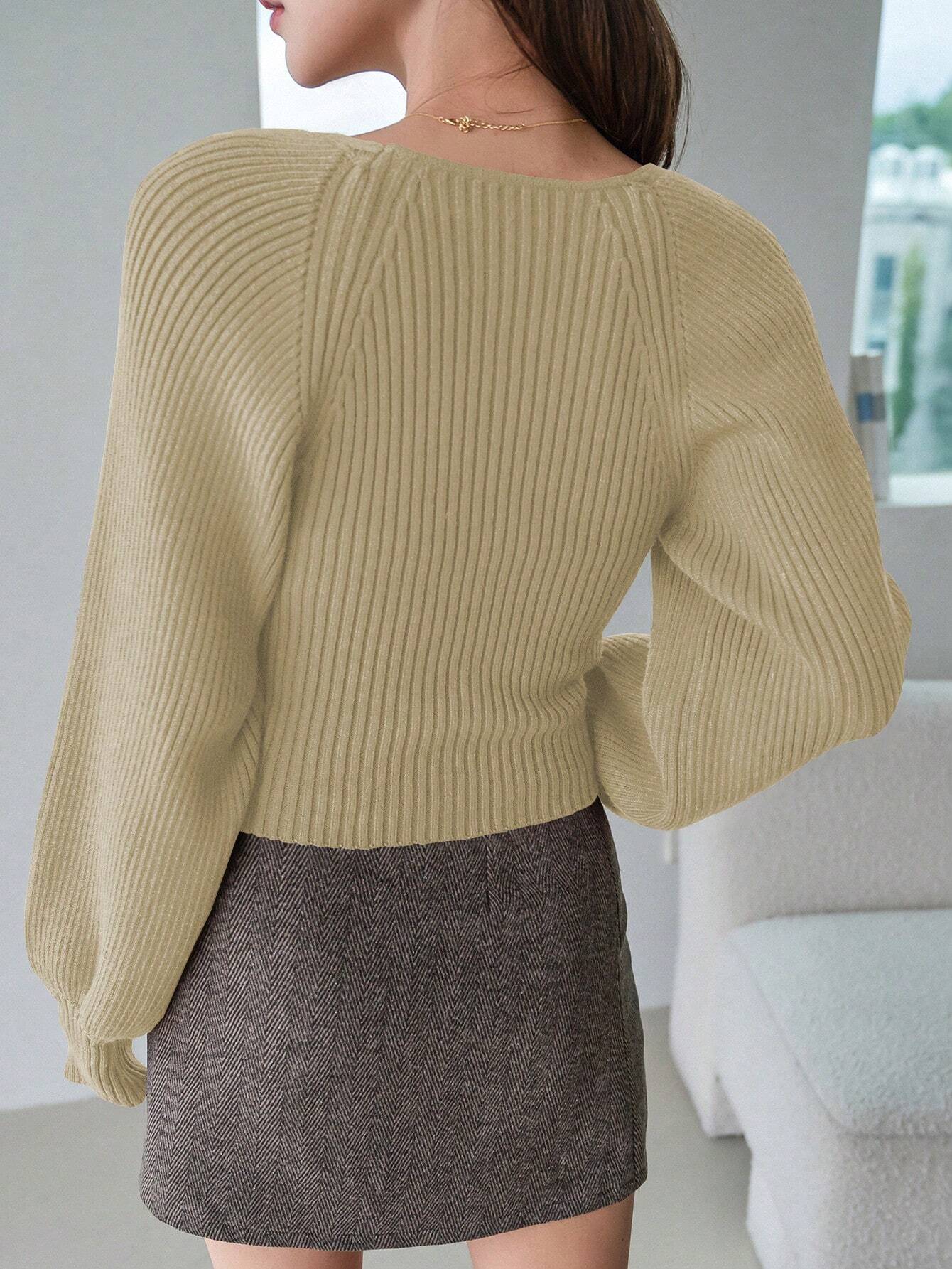DAZY Sweetheart Neck Raglan Sleeve Sweater shein